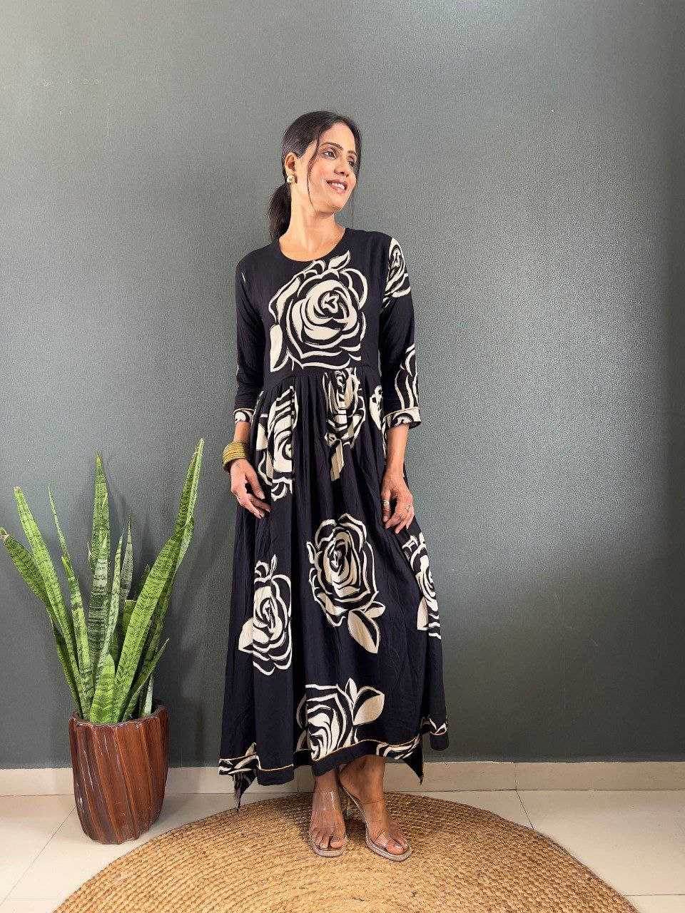 Rayon Designer Floral Print Gown - MYLUXURY LANE ENTERPRISE